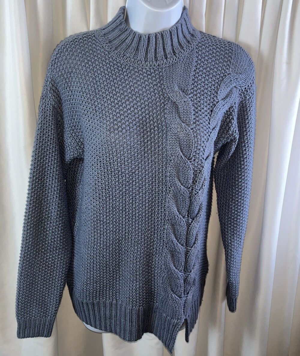 Simply Vera Wang Women’s Lumpy Blue Cable Knit Pullover Sweater Size S Chunky